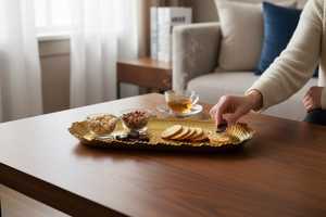 Assiette de service ovale en métal avec motif floral, polie, faite à la main, style chinois traditionnel, plats et assiettes - Product Image 4