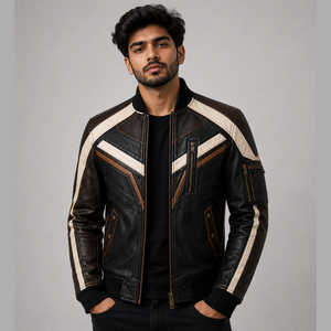 Blouson en cuir pour homme sur mesure, style motard, en cuir d'agneau véritable vieilli, matériau de qualité supérieure - Product Image 1