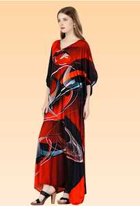 Women's Short <b>Kaftan</b> Dress – Pastel Blue with Colorful Abstract Floral Print, Loose Fit Tunic. - Product Image 3