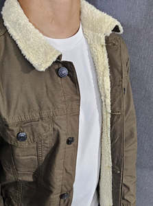 Chaquetas de mezclilla para hombre, color marrón, con forro completo de piel, para invierno - Product Image 2