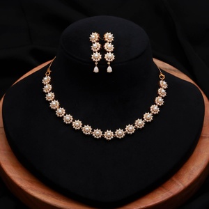 RAY FINE ORNATES Vintage Style Gold Plated Brass <b>Ruby</b> Pink IGI Certified Handmade Layered <b>Necklace</b> Earrings Bridal Jewelry Set - Product Image 1