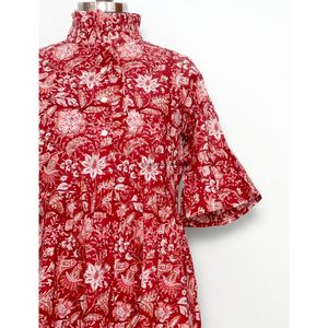 Vestido Midi de Verano con Estampado Floral de Diseño Vintage, Manga Corta, Informal, de Algodón, con Cinturón, para Mujer, Venta al por Mayor y Fabricación - Product Image 3