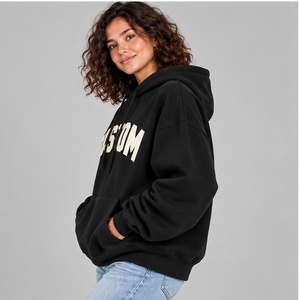 <b>Black</b> Custom Varsity Font Hoodie <b>Women</b> Premium Heavyweight <b>Fleece</b> Pullover Drop Shoulder Loose Track Sweatshirt - Product Image 3