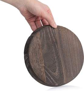 Support de bougie en bois, plateau décoratif de style farmhouse, plateau rond pour bougie pilier, base rustique pour centre de table de salon - Product Image 2