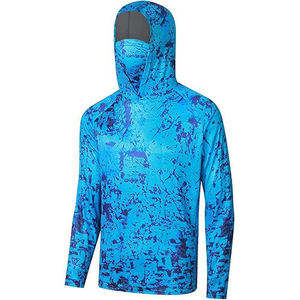 Camisa de Pesca con Capucha y Manga Larga para Hombre, Azul Estampado, UPF 50, Protección Anti-UV, Ropa para Exteriores, Impresión por Sublimación - Product Image 1