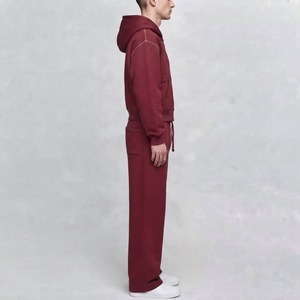 Ensemble de survêtement unisexe 2-en-1 à capuche zippé, en molleton 100% coton, avec pantalon de survêtement à jambe large, tenue streetwear décontractée assortie - Product Image 5