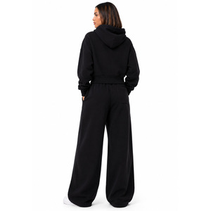 OEM Custom Logo Black <b>Cropped</b> <b>Zip</b> <b>Up</b> Tracksuit Heavyweight Fleece Oversize Hoodies High Waist Wide Leg Joggers Winter Sweatsuit  - Product Image 2