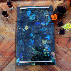 Plateau rectangulaire en pierre de cristal naturelle polie, ardoise noire, multifonctionnel, pour servir le thé et le café, avec poignée – Offre Spéciale - Product Image 3