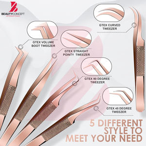 Juego Profesional de 5 Pinzas para Pestañas en Oro Rosa, Pinzas de Alta Precisión de 90 Grados y Curvadas con Estuche de Viaje - Product Image 4