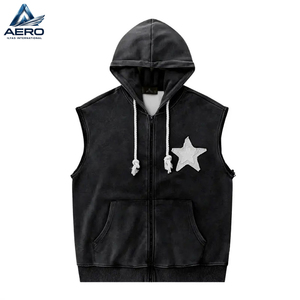 Sweat à capuche zippé pour homme, style vintage, avec broderie personnalisée, manches amovibles, nouveau style. - Product Image 3