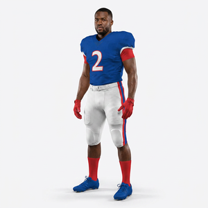 Ensemble d'uniformes de football américain personnalisés, bleu, blanc, rouge, short, maillot, pantalon, sublimation, tenue d'équipe, respirant, kit de jeu pour adultes, 100% - Product Image 2