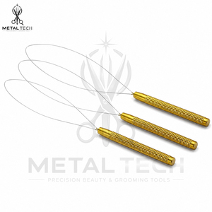 Gold Textured Handle Hair Extension Loop <b>Needle</b> Wire Pulling Hook <b>Threader</b> Tool Set for Micro Ring Link Beads Salon Supply - Product Image 2