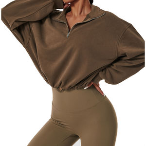 WomenHalf-Zip Sweatshirt Set Solid Color Loose Fit Full Sleeve Casual Athletic Wear for Autumn for Fitness Walking and Lounge - Product Image 3
