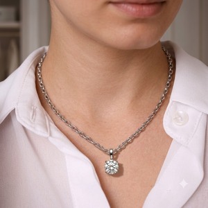 Collar con Colgante Solitario de Diamante Cultivado en Laboratorio, Clásico, Redondo, en Oro Amarillo de 10K, Cadena de Eslabones Tipo Cable, Joyería Nupcial Elegante - Product Image 1