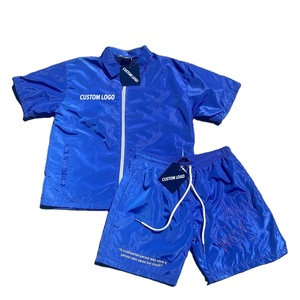 Conjunto Cortavientos Unisex de Manga Corta con Cremallera Frontal y Cordón Ajustable, Pantalones Cortos Estilo Deportivo, Ropa de Invierno Ligera de Algodón Estampada - Product Image 1