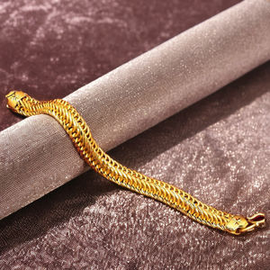 Pulseras de Cadena de Serpiente con Baño de Oro Micro de 14K, 18K, 24K al por Mayor, Joyería de Moda para Hombre, Pulsera de Eslabones de Latón con Micro Oro - Product Image 4