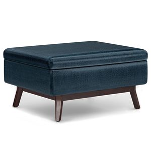 Owen Distressed Dark Blue <b>Storage</b> Ottoman Coffee Table <b>Stool</b> & Ottoman - Product Image 1