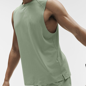 Débardeur Homme Vert Uni Sans Manches Col Rond Décontracté Respirant Tricoté Coupe Ajustée - Product Image 2