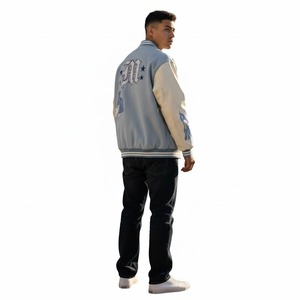 Chaqueta Varsity Azul Bebé Personalizada SHY SPORTS OEM con Mangas Crema, Letra M de Palmera de Los Ángeles, Parche de Estrella y Estampado de Llama, Chaqueta Bomber Letterman - Product Image 5