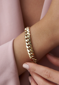 Bracelet chaîne cubaine Miami en or véritable 14 carats, 11 mm, style classique, bijoux en alliage pour femmes, bijoux de mode - Product Image 4
