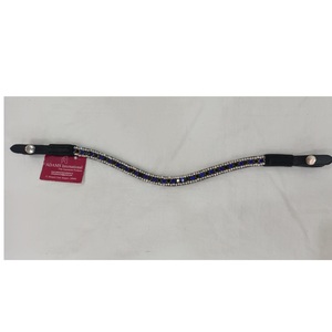 Bandeau de tête de cheval en cuir de qualité élégante avec boutons à pression et cristaux bleus et argentés, fabricant grossiste - Product Image 1
