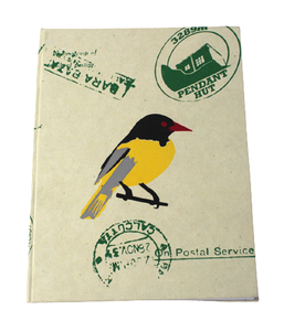 Cuaderno de Papel Reciclado Hecho a Mano con Cubierta Dura de Lona Reutilizable, Multicolor, con Diseño de Aves Serigrafiado - Product Image 1
