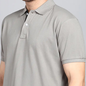 Polo en piqué de coton gris à manches courtes pour homme, couleur unie, décontracté, respirant, tricoté, coupe classique - Product Image 5