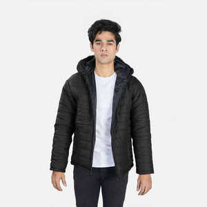 Men's <b>White</b> <b>Puffer</b> <b>Jacket</b> Zipper Closure Stand Collar Windproof Breathable Quick Dry Polyester/Nylon Winter Casual Wear Regular - Product Image 4