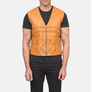 Chaleco de Motociclista de Cuero Marrón para Hombre, Personalizado por el Fabricante, Sin Mangas, Prenda Exterior de Cuero Genuino para Motociclistas, Chaleco para Club - Product Image 3