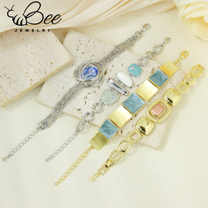 Fashion Unique 14k Gold and Silver Color Crystal Stone <b>Bracelet</b> Elegant Handmade <b>Copper</b> Women Wide Chains Resin <b>Bracelet</b> - Product Image 6