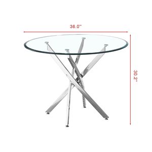 Tavolo da Pranzo Contemporaneo in Vetro Temperato Trasparente con Gambe in Acciaio Inossidabile Finitura Argento, Tavoli da Pranzo Rotondi Contemporanei - Product Image 6