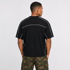 <b>Y2K</b> Trend Contrast Piping Black T-<b>shirt</b> Relaxed Fit Heavyweight Cotton Casual Men's <b>shirts</b> Custom Branding OEM Bulk Streetwear - Product Image 4