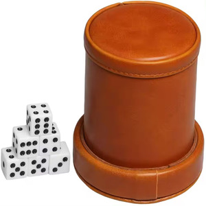 Juego de dados redondos de cuero con 7 dados blancos, almacenamiento duradero, estilo clásico para adultos - Product Image 1