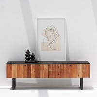 Meuble TV en bois massif Vandana Novara Prime Slat Wood, console de divertissement minimaliste moderne en bois massif