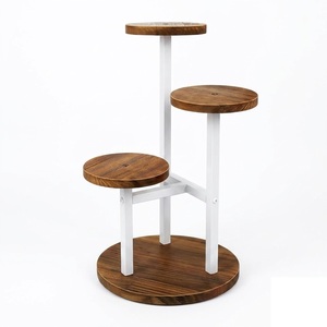 Modern 3 Tier Wood and Metal Plant Stand <b>Flower</b> Pot Holder for Indoor Living Room and Balcony Decor Round Base <b>Display</b> Rack - Product Image 1