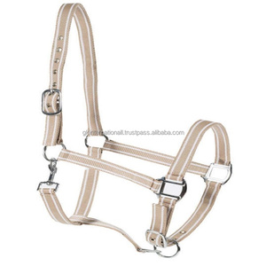 Halter en nylon fait à la main à rayures bicolores en plusieurs couleurs et tailles personnalisées avec quincaillerie en acier inoxydable - Product Image 3