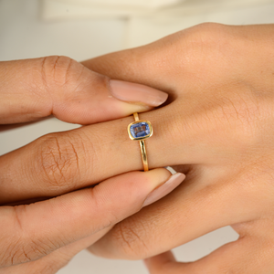 14K Solid Gold Blue Sapphire Halo Eternity Wedding <b>Ring</b> <b>Resizable</b> - Product Image 3