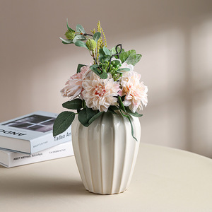 Jarrón de Cerámica Acanalado Nórdico, Jarrón Decorativo Minimalista para Flores, Glaseado Crema, Decoración del Hogar, Venta al <span class=keywords><strong>por</strong></span> <span class=keywords><strong>Mayor</strong></span> - Product Image 3