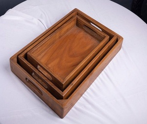 Plateau de service traditionnel en bois naturel, plateau en bois personnalisé pour la nourriture, la maison, la décoration de mariage, micro-ondes - Product Image 4