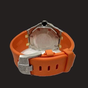 นาฬิกาแฟชั่นผู้ชาย41mm dial Watch ได้รับการรับรอง GRA Moissanite สกรูบนขอบสีส้มเข็มนาฬิกาสายหนังสีส้ม - Product Image 3