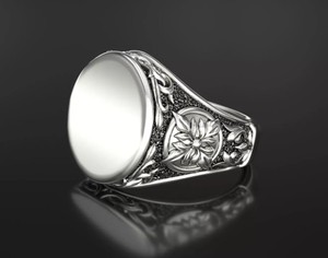 Premium Designer 925 Silver Oval <b>Blank</b> <b>Ring</b> Vintage Flower Engraved Men Women Fashion Jewelry - Product Image 2