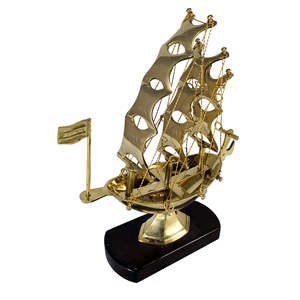 Pure Brass Ship Showpiece with Wooden Base <b>Nautical</b> Home <b>Decor</b> Luxury Gift Item - Product Image 1