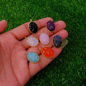 Conjunto de bisel tallado de flores de amazonita, colgantes elegantes hechos a mano, abalorios de latón de forma ovalada chapada en oro para la fabricación de joyas de moda - Product Image 6