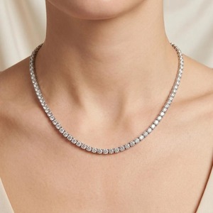 Unisex 925 <b>Silver</b> Rhodium Plated Moissanite <b>Choker</b> Necklace Round Brilliant Cut Channel Setting Luxury Everyday Wear Jewelry - Product Image 3