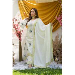 Ensemble de costume en tissu de mousseline de coton blanc respirant Murraya XS, élégant et féminin - Product Image 3