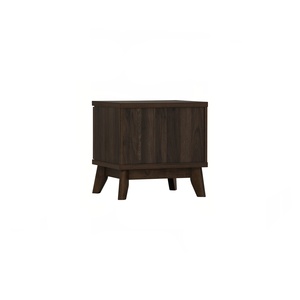 Modern Luxury Square End <b>Table</b> Reeded Wood <b>Storage</b> Drawer Dark Brown <b>Side</b> <b>Table</b> Minimalist Wooden Nightstand for Bedside - Product Image 3