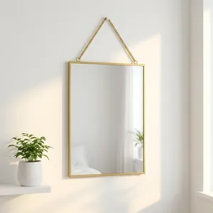 ARTISAN DESIGN Luxury wall <b>mirror</b> brass <b>mirror</b> brass finish Brass Wall <b>Mirror</b> With Chain <b>Hanging</b> Decorative Framed - Product Image 1