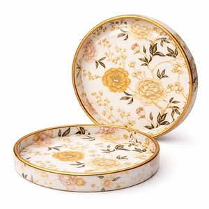 Art Deco Floral Wooden MDF Decorative Serving Tray Platter Glossy Polished Multi-Functional Beverage Storage for <b>Desk</b>/Table - Product Image 1