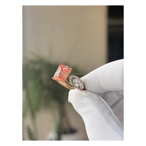Magnificent Radiant Lab Grown Diamond Statement <b>Ring</b> 4.60 Ct Pink Center Stone <b>Split</b> Shank Cluster Design Luxury CocktailJewelry - Product Image 5