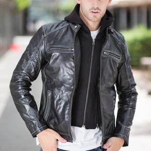 Nouveautés : Veste à capuche noire personnalisée avec logo pour homme, vestes en cuir vintage pour homme, vestes de haute qualité, veste d'hiver, style Highstreet - Product Image 5